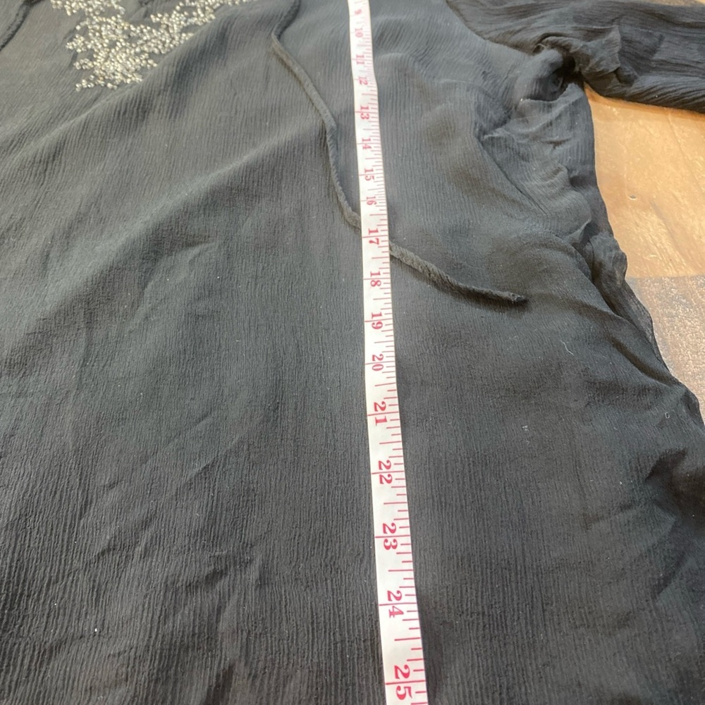 Anne Carson Black Silk Sheer Black Beaded Long Sleeve Blouse W/ Lining Size 1X - Picture 9 of 11